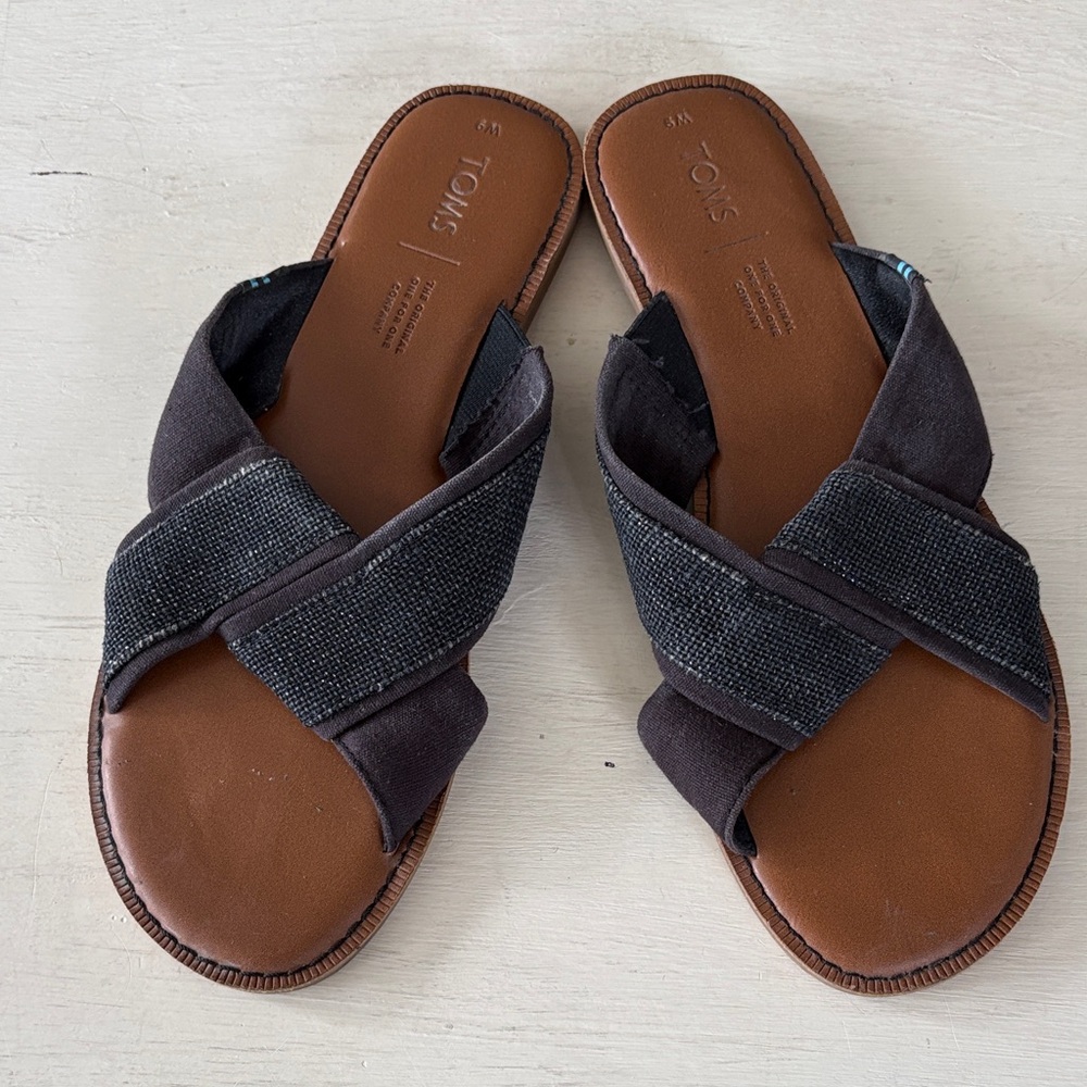 TOMS Black and Brown Cross-Strap Sandals